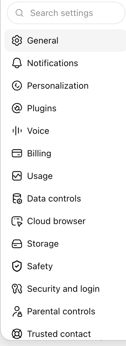 ChatGPT settings with Plugins selected