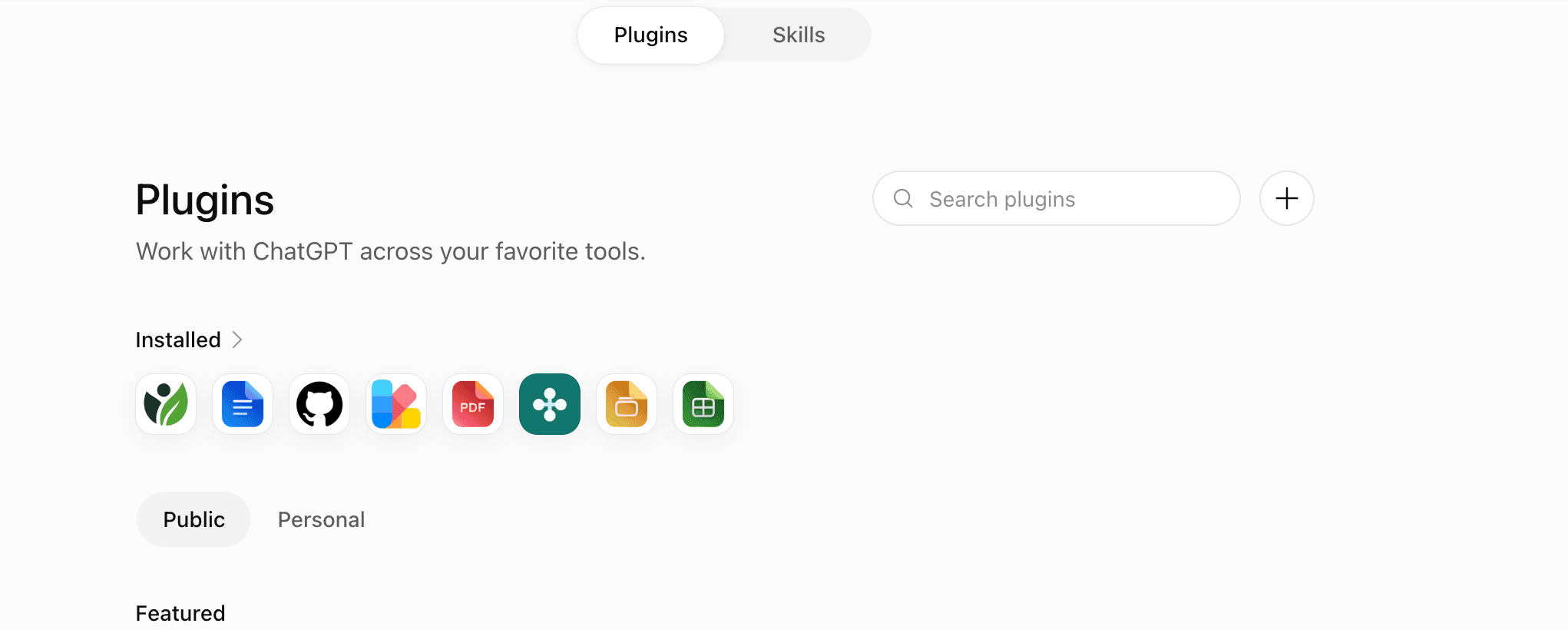 ChatGPT Plugins page with the add plugin button