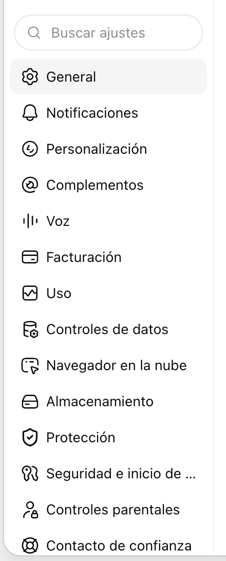 Ajustes de ChatGPT con Plugins seleccionado