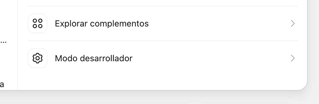 Opción del modo de desarrollador en los ajustes de Plugins
