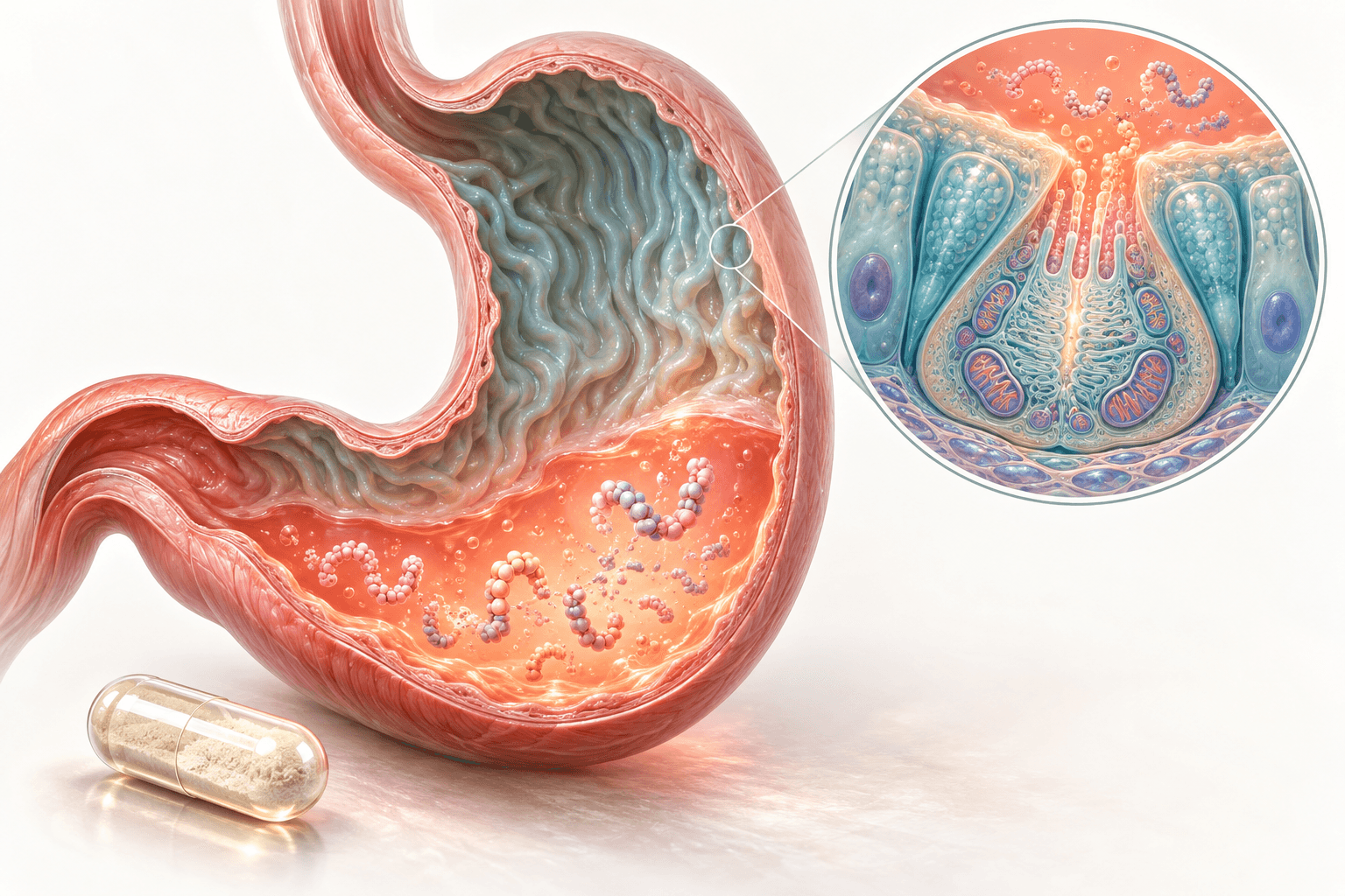 Betaína HCl e hipoclorhidria: protones, pepsina y absorción