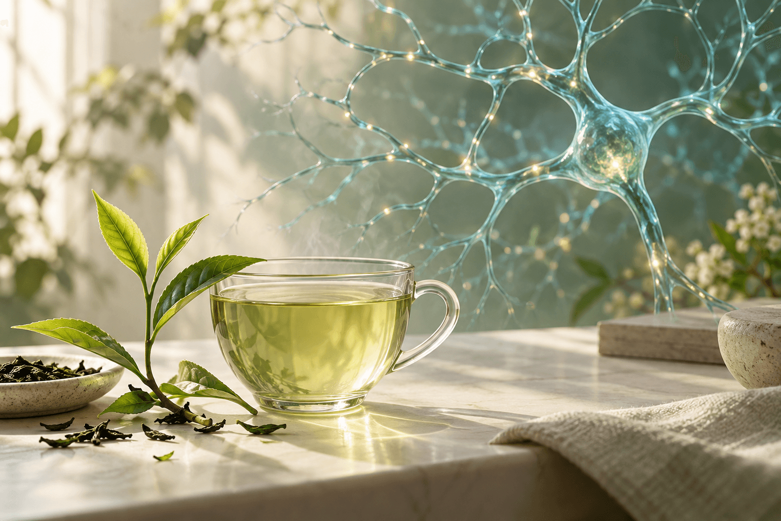 L-theanine: alpha rhythms, glutamate, stress, and caffeine